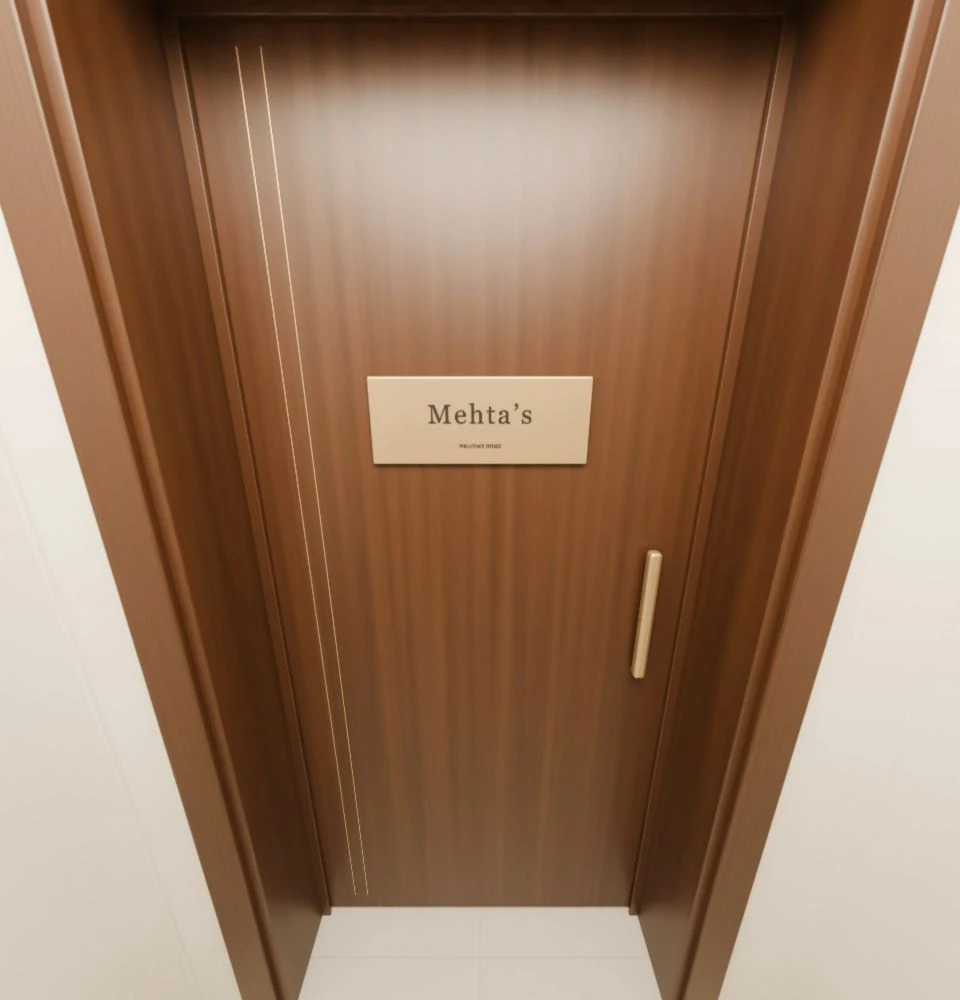 The Mehta nameplate and front door in the actual Home Explorer.